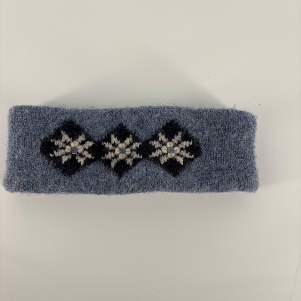 Warm Wool‎ Knit Ear Warmer Headband with Fleece Lining Snowflake Blue 3.5" W